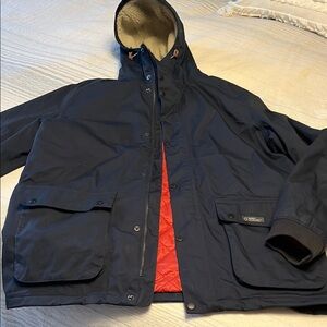 Men's Barbour Jacket with Red quotes lining and cozy Sherpa hood
